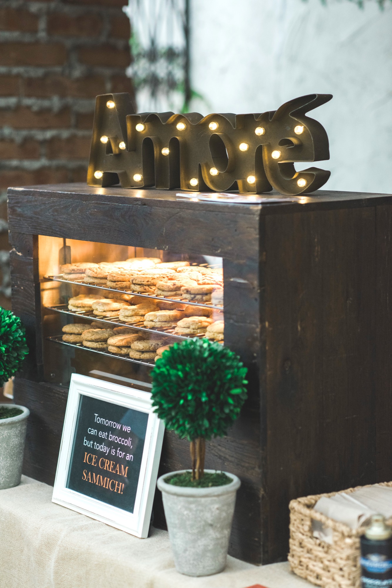 Chunk-N-Chip oven-warm cookie station with a lighted marquee sign